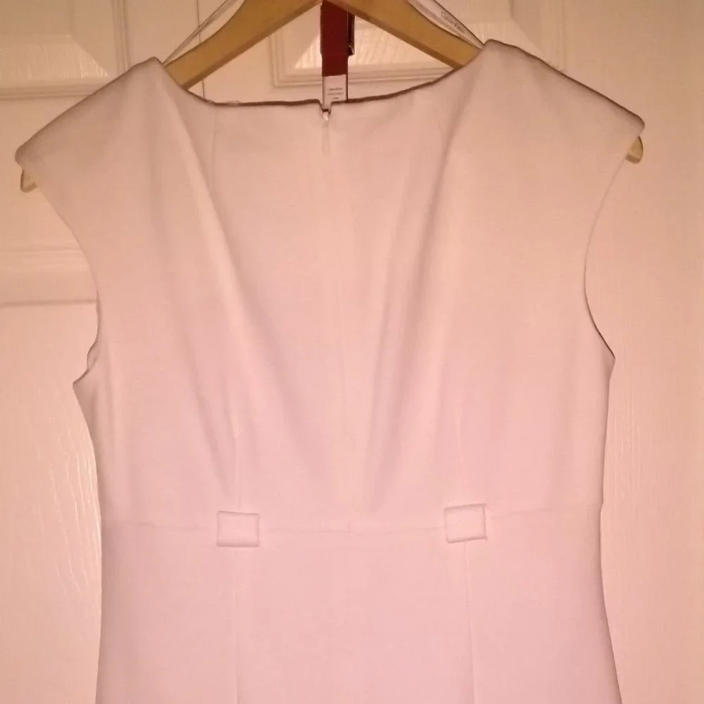 Calvin Klein White Midi Dress with Red Belt  ✨NWOT✨ - Picture 2 of 9